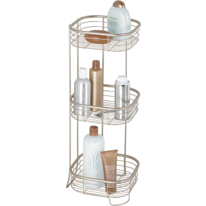 iDesign Forma Metal Wire Corner Standing Shower Caddy, Bath Shelf Baskets for Shampoo, Conditioner, Soap, 9.5" x 9.5" x 26.25", Satin Silver