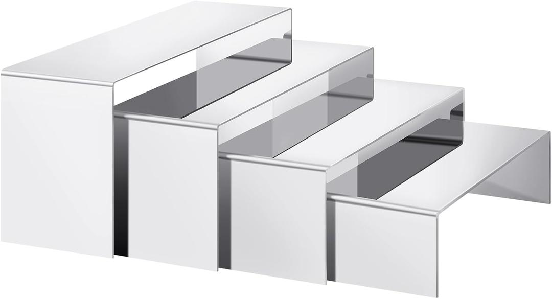 Purse Display Stand, 4 Pcs Large Stainless Steel Silver Risers Display Stands for Food, Dessert, Cupcake, Shoe, Jewelry, Handbag, Figure