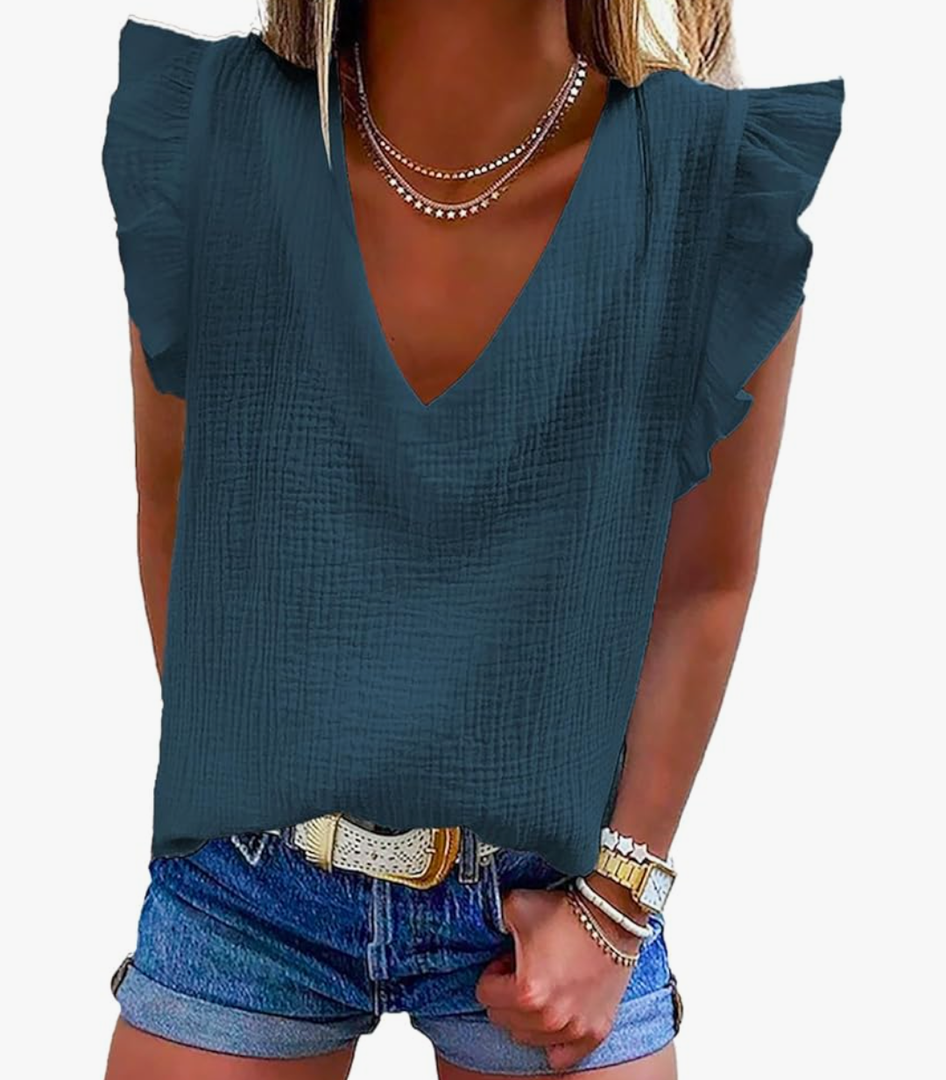 Dokotoo Womens Ladies Cute V Neck Tanks Tops Dressy Casual Elegant Ruffle Sleeveless Shirts Loose Summer Blouses Tank Top for Women Fashion 2026 M