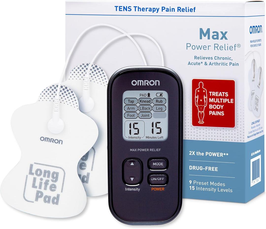 OMRON Max Power Relief TENS Unit Muscle Stimulator - Massage Therapy for Lower Back, Arm, Foot, Shoulder, and Arthritis Pain - Drug-Free Pain Relief