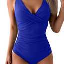 Eomenie Women's One Piece Swimsuits Tummy Control Ruched Push Up Bathing Suit Tie Back Slimming Swimwear, Royal Blue, M