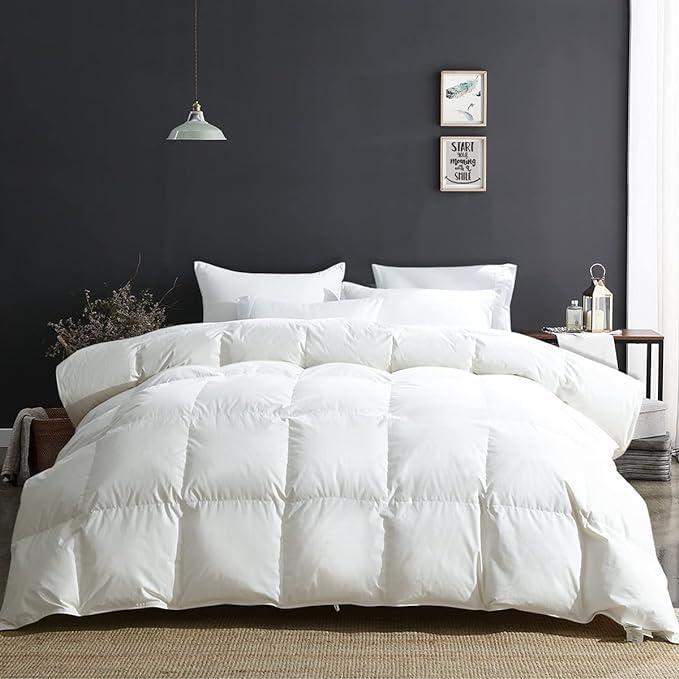 APSMILE Oversized King Luxury Organic Cotton All Season Down Feather Fibers Comforter, High FillPower Medium Warmth Duvet Insert (120x98, Ivory White)