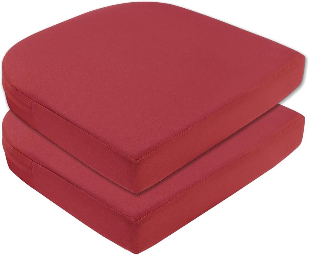 Topotdor Outdoor Chair Cushions for Patio Furniture, Waterproof Patio Chair Cushions Set of 2, Indoor/Outdoor Round Corner Chair Seat Cushion with Ties, 18"x18"x3"