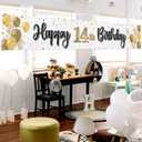Happy 14th Birthday Decorations,14th Gold Balloon Large Birthday Hanging Banner Sign,Cheers to Fourteen Years Old Bday Party Supplies.