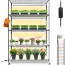 Bstrip Plant Shelf with Grow Light, 5 Tier Large Tall Plant Stand with 3FT T8 120W Grow Light for Indoor Plants, Full Spectrum LED Plant Light with Wheel for Seedling, (47.2" Lx17.8 Wx71 H)