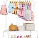 Upgraded Kids Clothing Rack - Dress Up Clothes Rack Baby Toddler Montessori Wardrobe- Small Portable Garment Racks with Storage Shelf and Hooks - for Costumes, Princess Dresses & Shoes, White