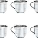 Small 4 oz Set of 6 Stainless Steel Coffee & Tea Cups with Handles, Lightweight, Durable, Rust Proof Metal Mugs for Camping, Hiking, Trekking, Travel, Outdoor Picnic, RV's, Dishwasher Safe