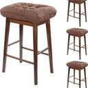 Rectangular Stool Cushion Set of 4, Soft Saddle Stool Cushions with Ties, Nonslip and Washable, Brown, 18 x 10.5 x 4 Inch