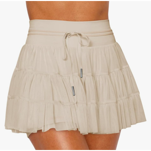 Women's High Waisted Ruffled Tennis Skirt Pleated Mesh Layered Tulle Flowy Skirt, L