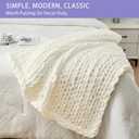 Bigacogo Chunky Knit Throw Blanket for Couch, 40x40 inches, 100% Hand Knitted with Thick Jumbo Chenille Yarn, Cozy Soft Large Rope Knot Cable Crochet Blankets for Sofa Bed Living Room, Ivory