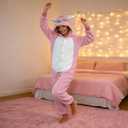 Adult Onesie Animal Pajamays Sleepwear Christmas Costumes Unisex One Piece Cosplay Suit for Women and Men (Pink, XL)