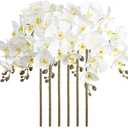 ICBOX 38" White Orchids Artificial Flowers Velvet Silk Orchids, 6 PCS Faux Orchids Long Stem Artificial Flowers for Tall Vase & Home Wedding Decoration(White)