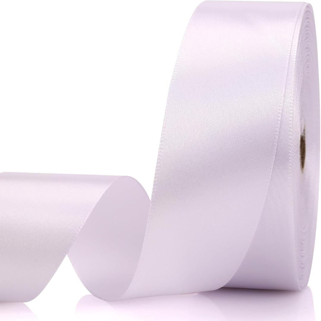 1-1/2 Inch 60 Yards White Solid Satin Ribbon for Gift Wrapping,Craft Floral Bouquets,Wedding Party,Timeless Flower,Decoration Floral Hair,Balloons