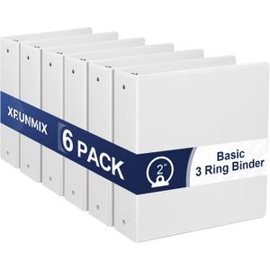 2-Inch 3-Ring Binder with Pockets, 2 Premium View Binders with Three Ring Binders Holds up to 450 Sheets US Letter Size, Bulk Pack of 6, Perfect for Home, Office, and School(XY014-WH) White