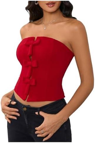 MakeMeChic Women's Bow Strapless Tube Top Sleeveless Zipper Fitted Bandeau Tops Large MakeMeChic Women's Bow Strapless Tube Top Sleeveless Zipper Fitted Bandeau Tops Large