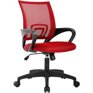 BestOffice | Ergonomic Office Chair | Mid-Back Swivel Desk Chair | Breathable Backrest & Lumbar Support | Adjustable Height | Sponge Seat | Rolling Wheels | Red | for Adults & Women