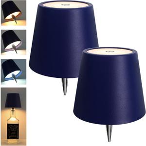 2 Pack 3600mAh Wine Bottle Lamps, 2025 New 3 Color Rechargeable Wireless Bottle Lamps, Bottle Lamp Kit for Liquor Bottles with Touch Dimming for Parties, Restaurants & Home Decor (Royal Blue)