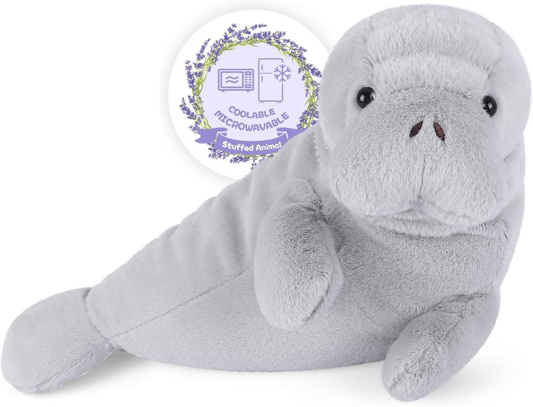 Heatable & Coolable Manatee Plush, Microwavable Stuffed Animal Heating Pad for Soothing & Relaxation, Lavender Scented Stress Relief Toy, Manatee Gifts for Kids, Cuddleable Stuffed Animal