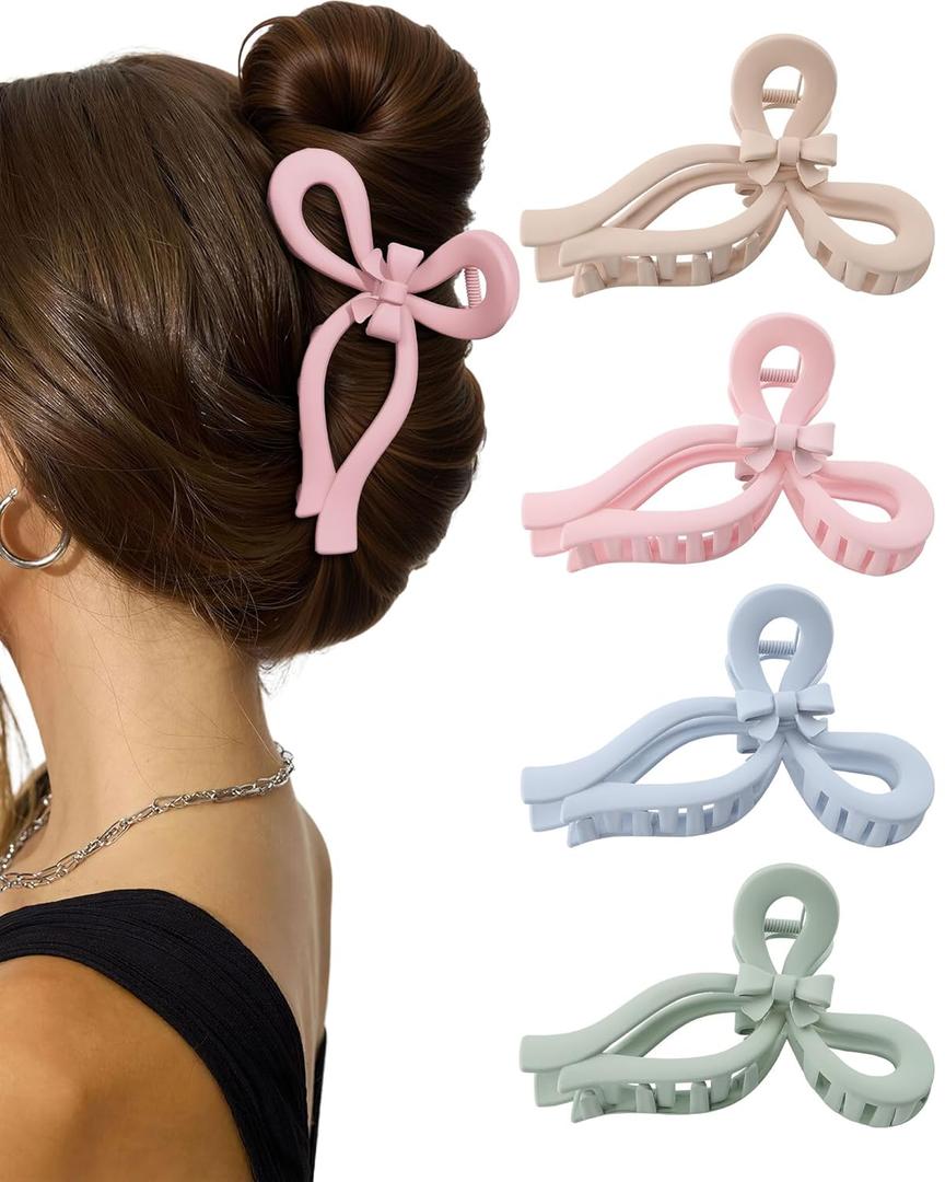 4 PCS Bow Hair Clips for Women Bow Claw Clip 5" Extra Large Hair Claw Clips for Thick and Long Hair Cute Bows Big Clip Mothers Day Gift for Mom (1 Count (Pack of 4), 5" - Pink + Blue + Green + Dark Apricot)