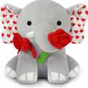 Valentines Day Stuffed Animal Elephant Plush,Love Elephant Stuffed Animal with Rose,Cute Plush Doll Toys Valentines Gifts for Her,Girlfriend,Boyfriend,Kids (Grey)