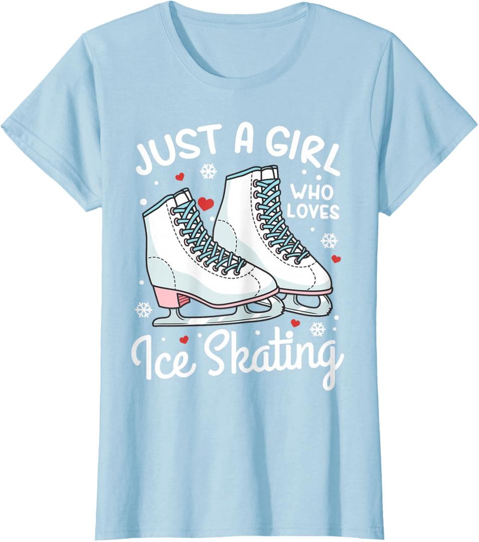 Ice Skating Figure Skating Just a Girl Who Loves Ice Skating T-Shirt (Blue, XS)