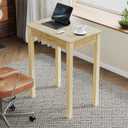 Solid Wooden Desk with Drawers - 24 x 16 Inch Narrow Desks for Small Spaces, Rubberwood Simple Study Table, Small Writing Desk for Bedroom - Natural Boho Desks, 23.6 in W x 15.7 in D