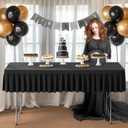 8ft Black Table Cloth Rectangle Stretch Fitted Ruffle Pleated Table Skirt No-Slip, Wrinkle-Free Spandex Tablecloths Portable TableCover for Retirement Sad Day Birthday Party Decor Wedding Baby Shower (96" x 30" (8FT-1 Pack))
