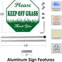 Keep Off Grass Sign 2 Pack, Please Be Respectful, 10" x 10" Rust Free Reflective Aluminum Metal Sign, With 28" Long Metal Stake, Fade Resistant, Waterproof, Easy to Mount, For Outdoor Yard