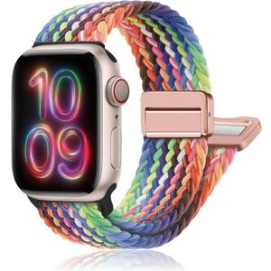 Nylon Sport Loop Watch Bands Compatible with Apple Watch Band Ultra 2 1 49mm 46mm 45mm 44mm 42mm,Soft Braided Woven Magnetic Clasp Strap for Women Men Series 10/9/8/7/6/5/4/3/SE - Starlight