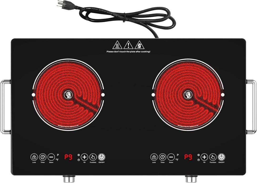 2 Burner Electric Cooktop 2400W, Portable Infrared Stove, Hot Plate