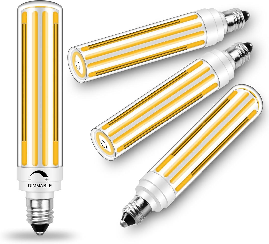 Updated Dimmable E11 LED Bulb 100W 120W 150W Halogen Equivalent,120V 10W 1300LM Soft White 2700K,T3/T4 COB Mini Base, JDE11 Dimmable LED Bulbs for Ceiling Fans, Chandeliers,4 Pack