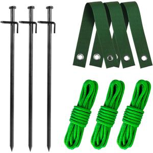Heavy Duty Tree Stake Kit - Tree Stakes & Straps for Straightening Young Trees, Garden Tree Supports, 3pcs Metal Stakes, 3pcs Rope for Anchoring