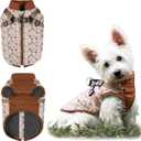 Dog Winter Coat for Small & Medium Dogs (Up to 32lb), Waterproof Dog Coat with Harness, Puppies Windproof Puppy Puffer Jacket, Snowsuit for Dachshund,Frenchie, Corgi (Paw Brown, Small) (Small(6-9lb))