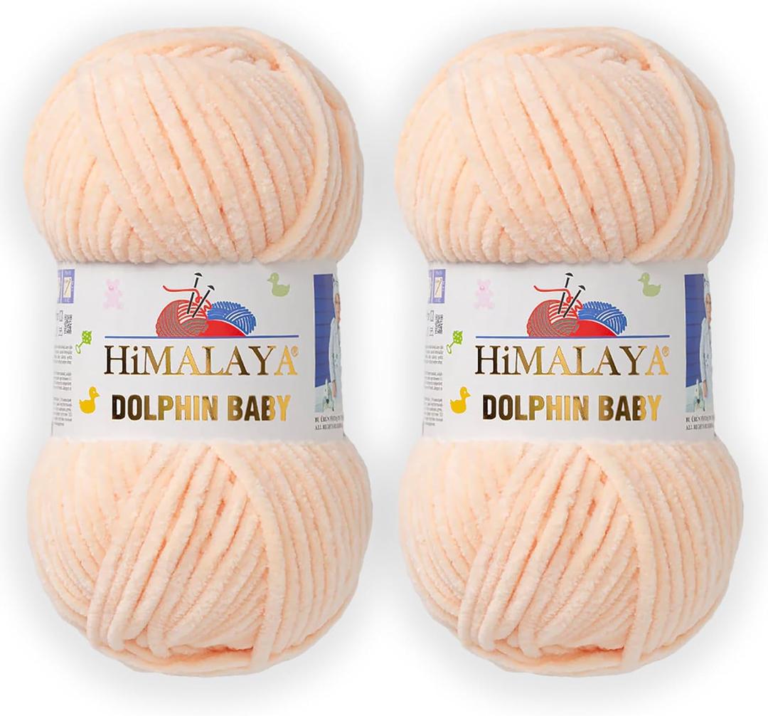 2 Skein/Pack Himalaya Dolphin Baby Chenille Yarn, Each Ball 100 gr (3.5 oz), 120 m (132 Yards), 100% Polyester, Super Bulky Baby Blanket Velvet Amigurumi Yarn, 80333 - Light Salmon