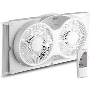 shinic 9" Twin Window Fan with Reversible Airflow, Removable Cover and Bug Screen, Remote Control, 3 Functions-3 Speeds, Width Adjustable (23.5" to 37"), Bathroom Kitchen Window Fan ETL Certified