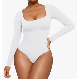 CYDREAM Long Sleeve Bodysuits for Women - Square Neck Shapewear Bodysuit Tops Going Out Body Suits Shirt Leotard, XL