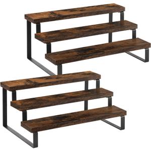 YINMIT Wooden Display Riser Stand, Tiered Perfume and Cologne Organizer Stand, 3 Tier Spice Rack Organizer, Rustic Display Shelf for Candles (3 Tier, 2 Pack), Brown