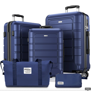 SHOWKOO Luggage Sets Expandable PC+ABS Durable Suitcase Double Wheels TSA Lock 5pcs Blue (20in24in28in/DB/TB)