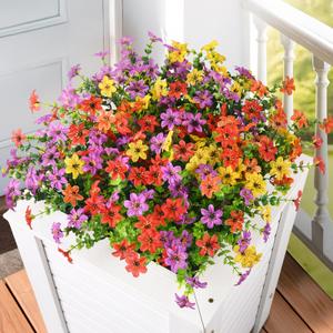 Artificial Flowers for Outdoors, 12 Bundles Multicolor Faux Silk Flowers Spring Summer Decoration, Artificial Plants Fake Outdoor Flowers UV Resistant No Fade for Home Planter Porch Patio Yard Decor