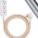Cordinate 3 Outlet Power Strip Surge Protector Indoor Outdoor Extension Cord 16 Gauge 245 Joules 10 Ft 3 Prong Braided Extension Cords Flat Extension Cord Heavy Duty ETL-Listed Brown 37916