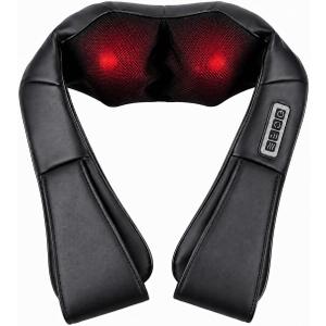 brenzo Neck and Shoulder Massager with Heat, Black | 4D Kneading Nodes, 3 Speed Settings, Soothing Warmth, Fits Neck, Shoulders, Back, Waist and Legs