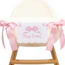 Pink Bow High Chair Banner, Happy Birthday Decorations for Girls, Bow Floral Garland for Party Decor Photo Props