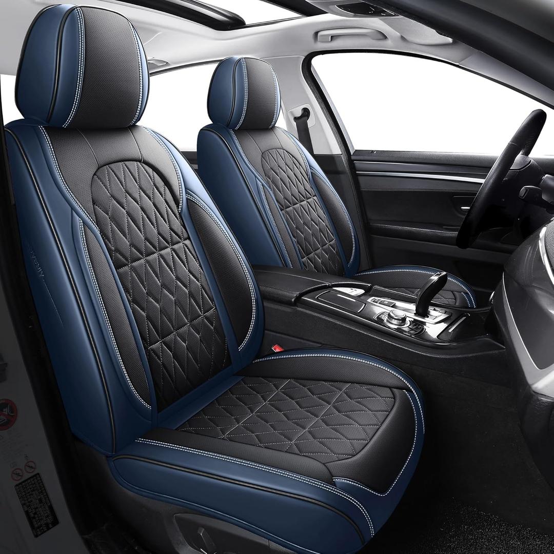 Aierxuan Luxury Seat Covers for Cars Full Set Waterproof Leather Universal Fit Hyundai Kia Buick Cascada Envision Encore Lucerne Regal VW Jetta Passat Taos Infiniti G35, Black-Blue