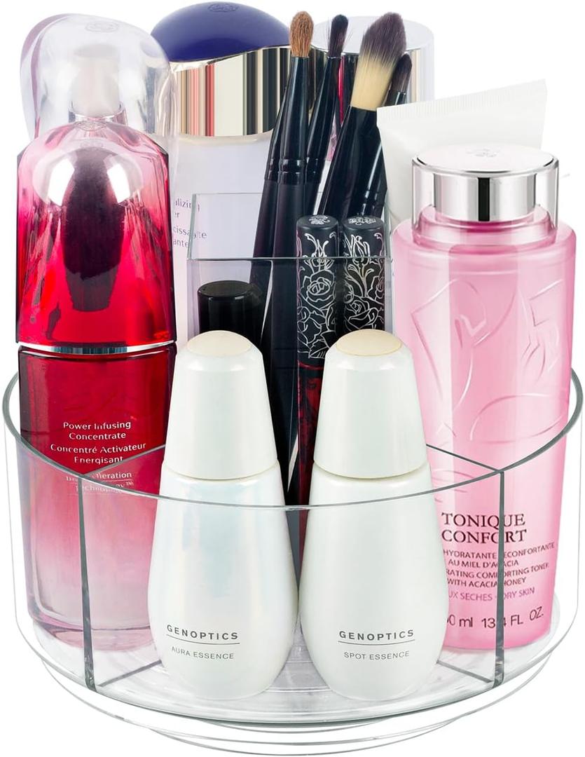 360 Rotating Makeup Organizer Clear Lazy Susan Organizer for Vanity, Cosmetic Display Cases for Bathroom Countertop, Makeup Storage Organizer, Desktop Dresser Sundries Storage Boxes