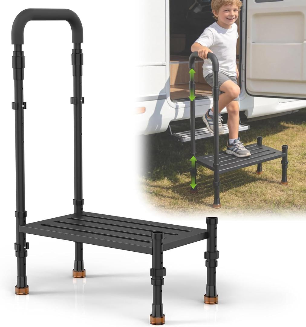 Widened RV Stairs with Handrail, Step Ladder for RV, SUV & Truck, Outdoor Spa, Hot Tub Steps, Make You Stand Higher Without Any Risk