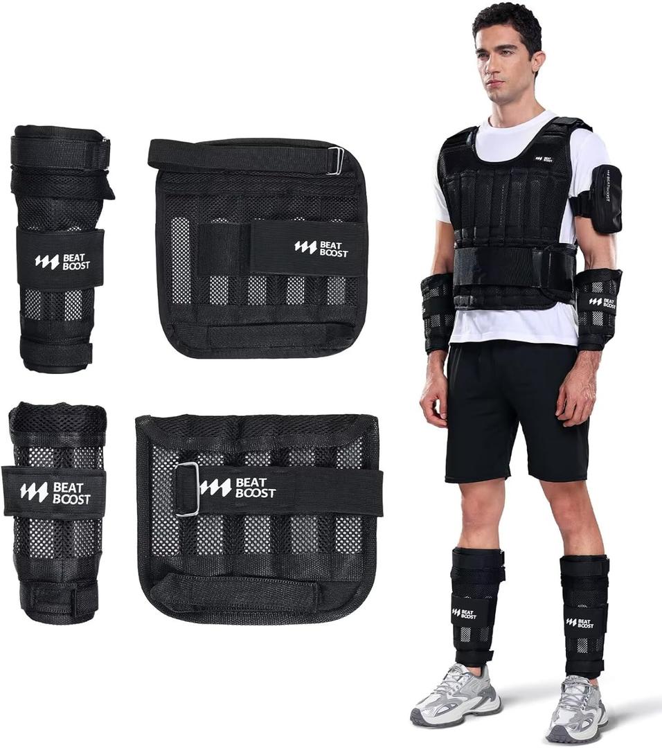 Ankle Wrist Weights 15lb Adjustable BeatBoost Leg Arm Weights for Men Walking Pilates Exercise Workout Gym Aerobics (Black)