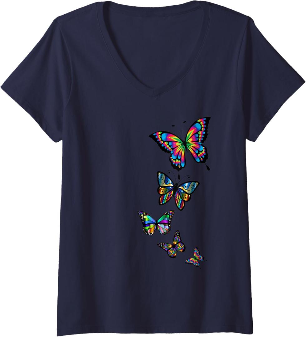 Womens Butterfly T shirt For Women, Cute, Colorful butterfly Shirts V-Neck T-Shirt (Small)
