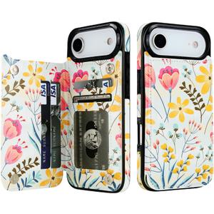 HAOPINSH Wallet Case with Card Holder for iPhone 17 Air, Floral Flower Pattern Back Flip Folio PU Leather Kickstand Card Slots Case for Women Girls,Shockproof Cover 6.5"