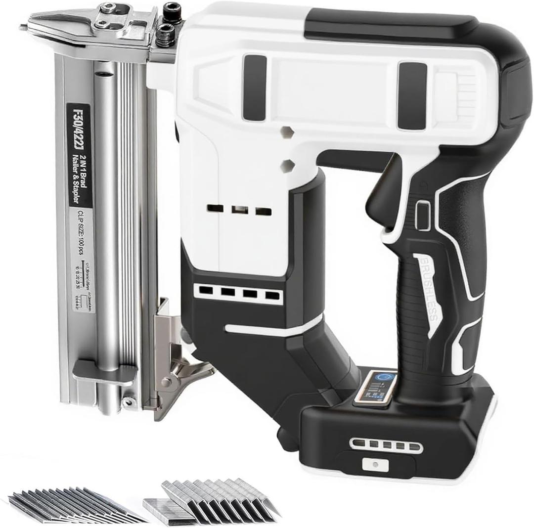 2 in 1 Cordless Brad Nailer Compatible with De wa-lt 20V Battery (No Battery), 18 Gauge Electric Nail Gun/Staple Gun with 1000 Nails & 1000 Staples for Upholstery Carpentry & Wood Working