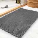 tchdio Waffle Bath Mat Rug, Super Absorbent Non Slip Bath Mats for Bathroom Mat Ultra Soft Bathmat Machine Washable Bathroom Rugs with Tassels, Bath Rugs Beside Tub, 24" x 36" (Dark Grey)